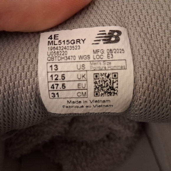 New Balance ML515GRYGray and White Athletic Shoes Size13 NWOB main image 7